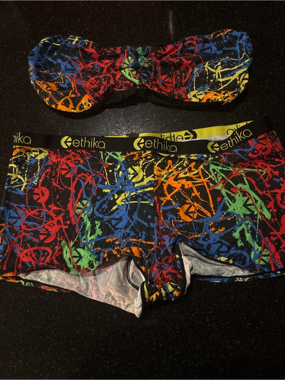 ethika Women's Multicolor Splatter Bra and underwear set NEW